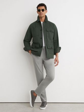 Reiss Sage Green Stretch Slim-fit Drawstring Trousers, 30