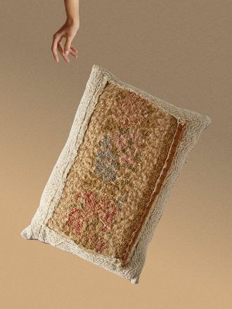 By Walid 19th-Century Needlepoint Wool, Linen and Damask Cushion (17.5in/45cm)