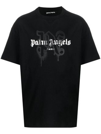 Palm Angels Paris monogram-print T-shirt - men - Cotton - S - Black