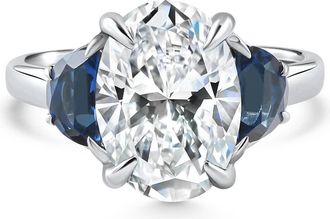 Pompeii3 Certified 4.70Ct Oval Diamond & Blue Sapphire Ring 14k White Gold Lab Grown