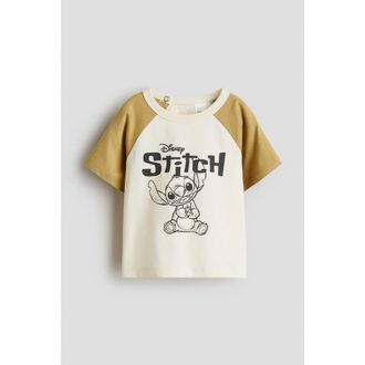 H&M Print-motif Cotton T-shirt in Cream/lilo & Stitch at Nordstrom, Size 12M