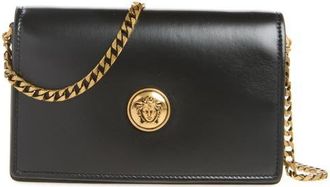 Versace Mini Embl&egrave;me Lambskin Leather Crossbody Bag in Black-Gold 82 at Nordstrom