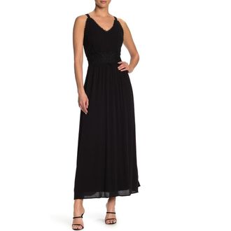 Nina Leonard Sleeveless Lace Trim Maxi Dress in Black at Nordstrom Rack, Size Medium