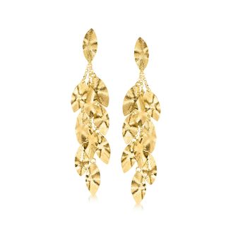 Ross-Simons Italian 18kt Gold Over Sterling Leaf Drop Earrings