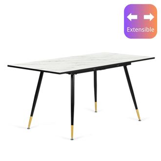Urban Meuble Mesa de comedor extensible efecto m&aacute;rmol blanco