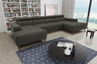 Domo Collection Wohnlandschaft »Cunelli tolle Sitznähte als Designelement, fester Sitzkomfort, U-Form« wahlweise mit Kopfteilverstellung, bodenfrei