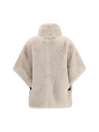 Pinko Womens Faux Fur Jacket With Buckle Beige-Giorno Piovoso Polyester