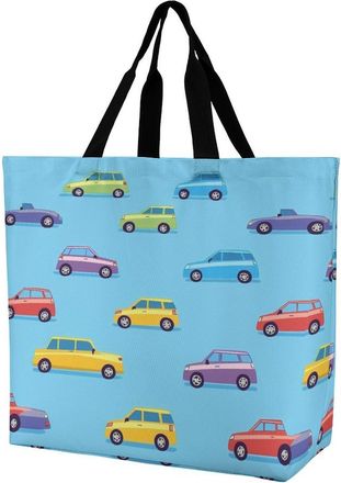 Generic Colorful Car Pattern Tote Bag Reusable Grocery Shopping Bags Large Travel One Shoulder Handbag for Picnic Work