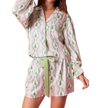 Peach Love California Mistletoe Morning Pajamas In Pink / Green