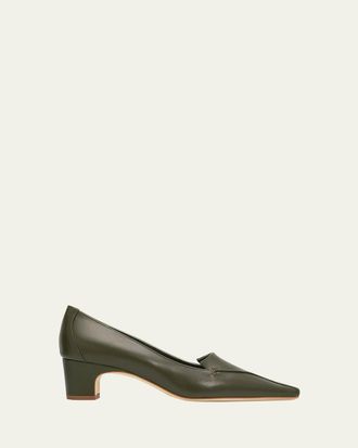 Manolo Blahnik 50mm Cleofelo Low-Heel Leather Pumps