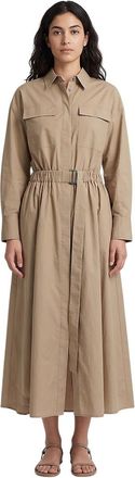 Brunello Cucinelli Beige Solid Shirt Collar Midi Dress