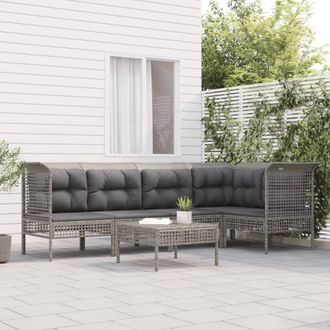 vidaXL Set De Muebles De Jard&iacute;n 6 Pzas Y Cojines Rat&aacute;n Sint&eacute;tico Gris Vidaxl