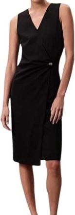 Calvin Klein Kleedjes, Dames, Zwart, M, Polyester, Stretch Crepe Mouwloze Jurk