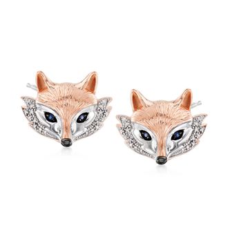 Ross-Simons Sapphire and. Diamond Fox Earrings in 2-Tone Sterling Silver