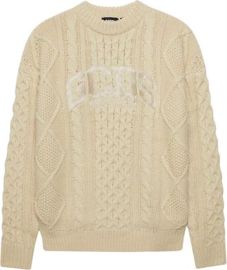GCDS Lounge Logo Braids Sweater - Dames - Ronde hals truien - Beige - XS - Wol - Truien & Vesten
