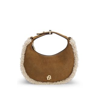 BOSS Crescent-shaped shoulder bag with faux-fur trim