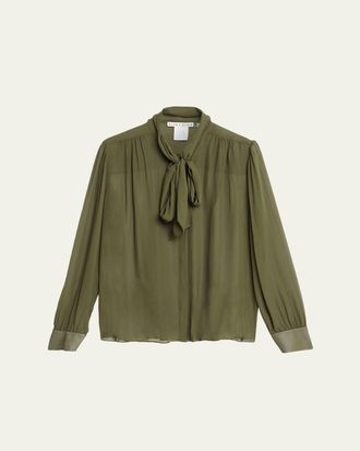 Alice & Olivia Thayer Tie-Neck Sheer Blouse