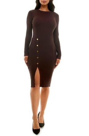 Nina Leonard Long Sleeve Ribbed Sweater Dress in Chocolate at Nordstrom Rack, Size Large