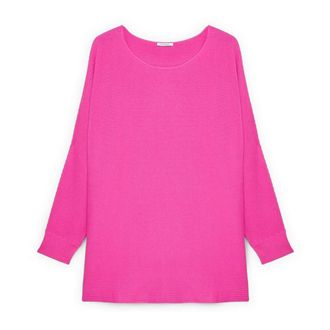 Fiorella Rubino Geribbelde trui met kimono mouwen - Dames - Ronde hals truien - Roze - Xs/S - Nylon - Truien & Vesten