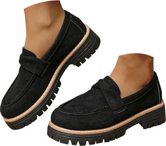 Generic Womens Chunky Loafers Slip On Lug Sole Loafer Comfort Casual Round Toe Low Heel Work Shoes Platform Loafers for Women Business Walking Shoes Fashion N