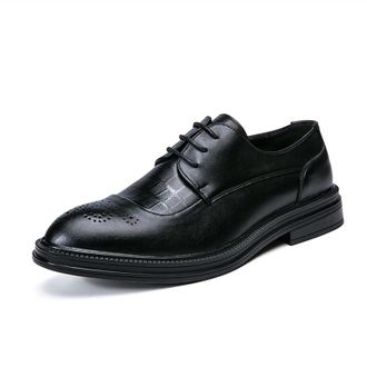 Generic Dress Oxford Formal Shoes for Men Lace Up Brogue Embossed Burnished Round Toe Vegan Leather Anti-Slip Slip Resistant Low Top Party(Black,6.5 UK)