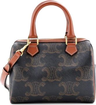 Celine Boston Bag Triomphe XL Coated Canvas Small satchel - Bruin