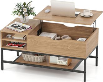 Costway Lift Top Coffee Table Living Room Table w/ Storage Shelf-Natural