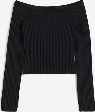 H&M Schulterfreier Pullover in Rippstrick - Schwarz