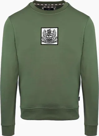 Aquascutum Mens Crew Neck Ribbed Collar Long Sleeve Sweatshirt - Green - Size: 2X large