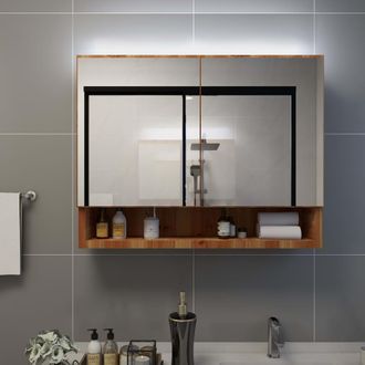 vidaXL Mueble De Ba&ntilde;o Con Espejo Led Mdf Roble 80x15x60 Cm Vidaxl