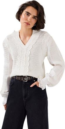 Mint Velvet Cotton Blend Crochet Detail Sweater in Open White at Nordstrom, Size X-Small