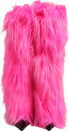 Dolce & Gabbana Pink Faux Fur Leather High Heels Boots Womens Shoes