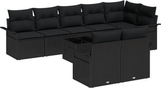 vidaXL Garden Sofa Set with Cushion 9 pcs Black Poly rattan Vidaxl
