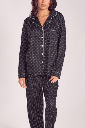 iCollection Brushed Microfiber Pajama Set with Contrast Piping in Black at Nordstrom, Size X-Small
