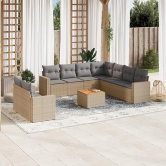 vidaXL Juego De Sof&aacute;s Jard&iacute;n Con Cojines Beige 10 Pzas Rat&aacute;n Sint&eacute;tico Vidaxl