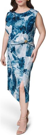 DKNY Floral Hardware Detail Midi Dress in Nightfall Multi at Nordstrom, Size 18W