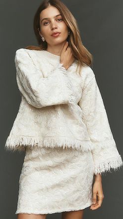 Maeve Shimmer Fringe Boxy Long-Sleeve Top