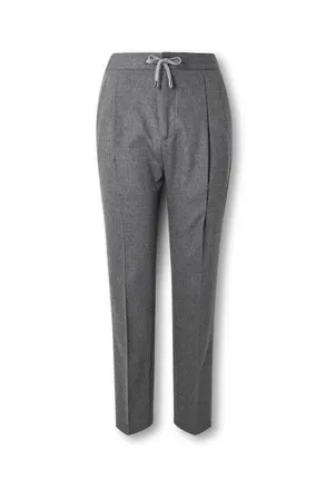 De Petrillo Tapered Pleated Wool and Cashmere-Blend Flannel Trousers