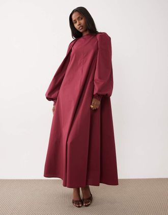 Daska Vestito lungo oversize bordeaux con maniche a palloncino-Rosso