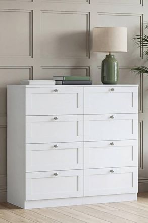 Home Discount Vida Designs Altino 8 Drawer Wide Chest of Drawers Bedroom Furniture in White