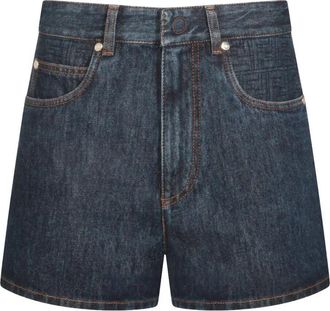 Fendi Shorts Svasati In Denim Con Motivo Ff Trapuntato-Donna
