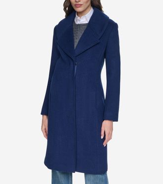 Cole Haan Womens Large Collar Wool Coat - Medium Blue Size 14