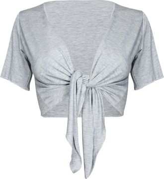 Purple Hanger Womens New Plain Front Adjustable Tie Ladies Short Sleeves Bolero Top Cropped Cardigan Shrug Light Grey Size 8-10