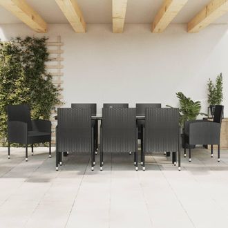 vidaXL Juego De Comedor De Jard&iacute;n 9 Pzas Rat&aacute;n Sint&eacute;tico Y Acero Negro Vidaxl