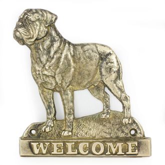 OEM Perro De Burdeos, Dogo De Burdeos, Mast&iacute;n Franc&eacute;s - Placa De Puerta Con Un Perro, Placa De Bienvenida De Lat&oacute;n, Se&ntilde;al &Uacute;nica Con La Inscripci&oacute;n Welcome