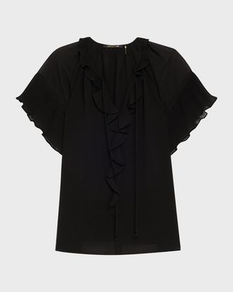 Kobi Halperin Vale Raglan-Sleeve Ruffle Blouse