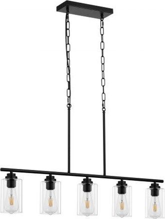 OEM 5-flammige Pendelleuchte F&uuml;r K&uuml;cheninseln, 60 W, Verstellbare Esszimmerleuchte Mit Klarem Glaslampenschirm, 4 Stangen, 2 Metallketten, Linearer Kronle