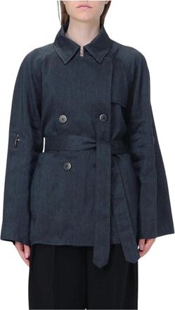 Fay Witte Trenchcoat met Riem - Dames - Trenchcoats - Zwart - L - Linnen - Jassen