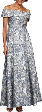 Alex Evenings Off the Shoulder Ballgown in Silver Multi at Nordstrom, Size 12