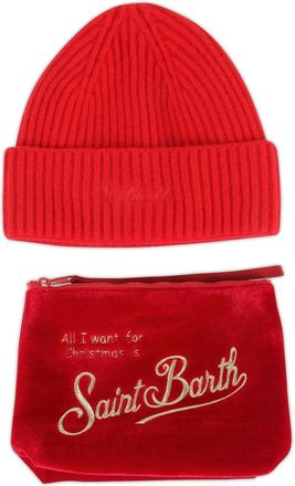 MC2 Saint Barth Set pouch e berretto in velluto (2 pezzi) - Rosso
